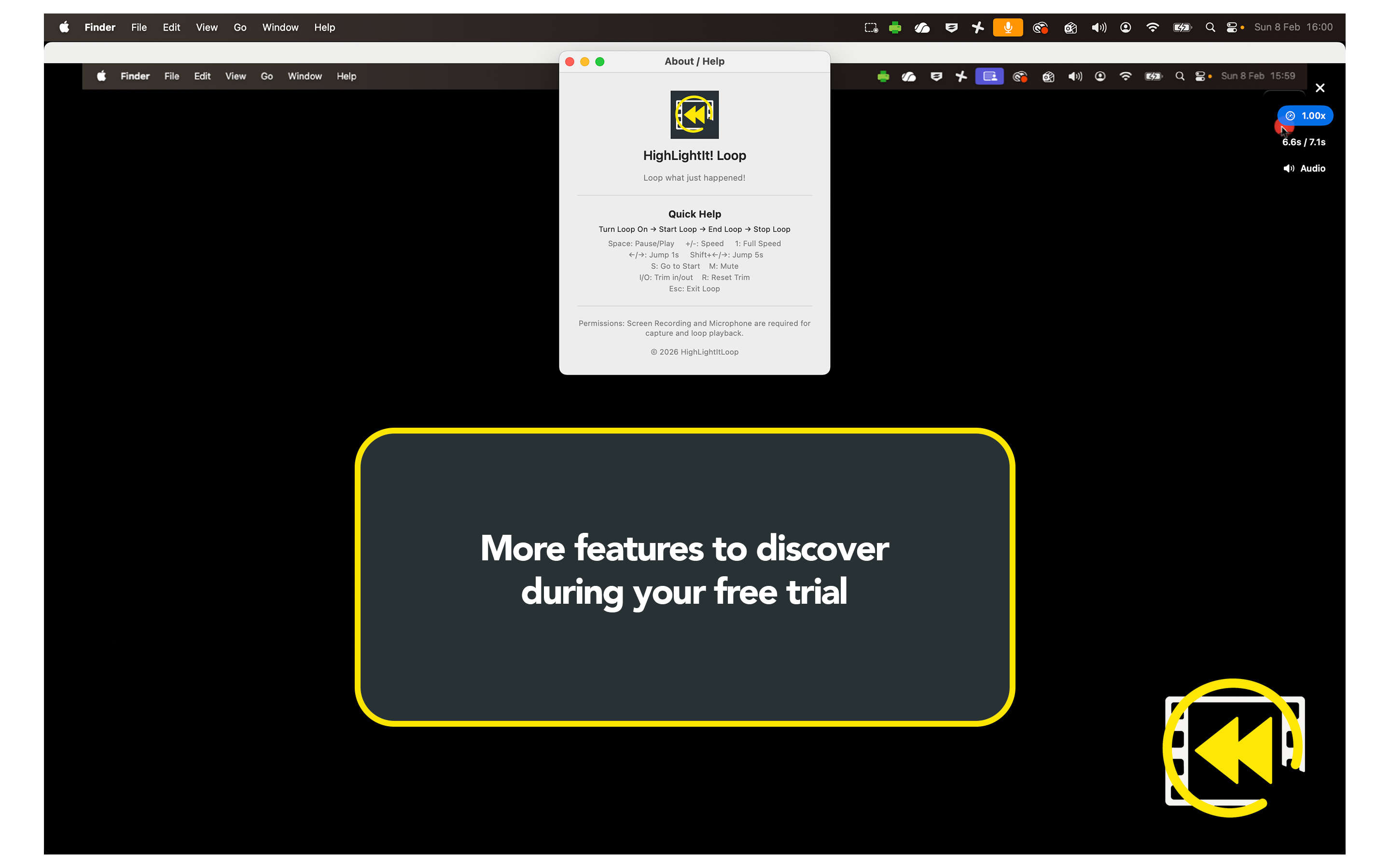 HighLightIt! Loop menu bar controls showing buffer and loop options